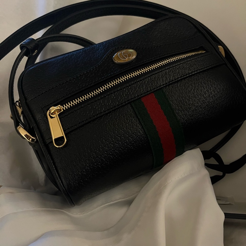 Calfskin Web Mini Ophidia Shoulder Bag Black